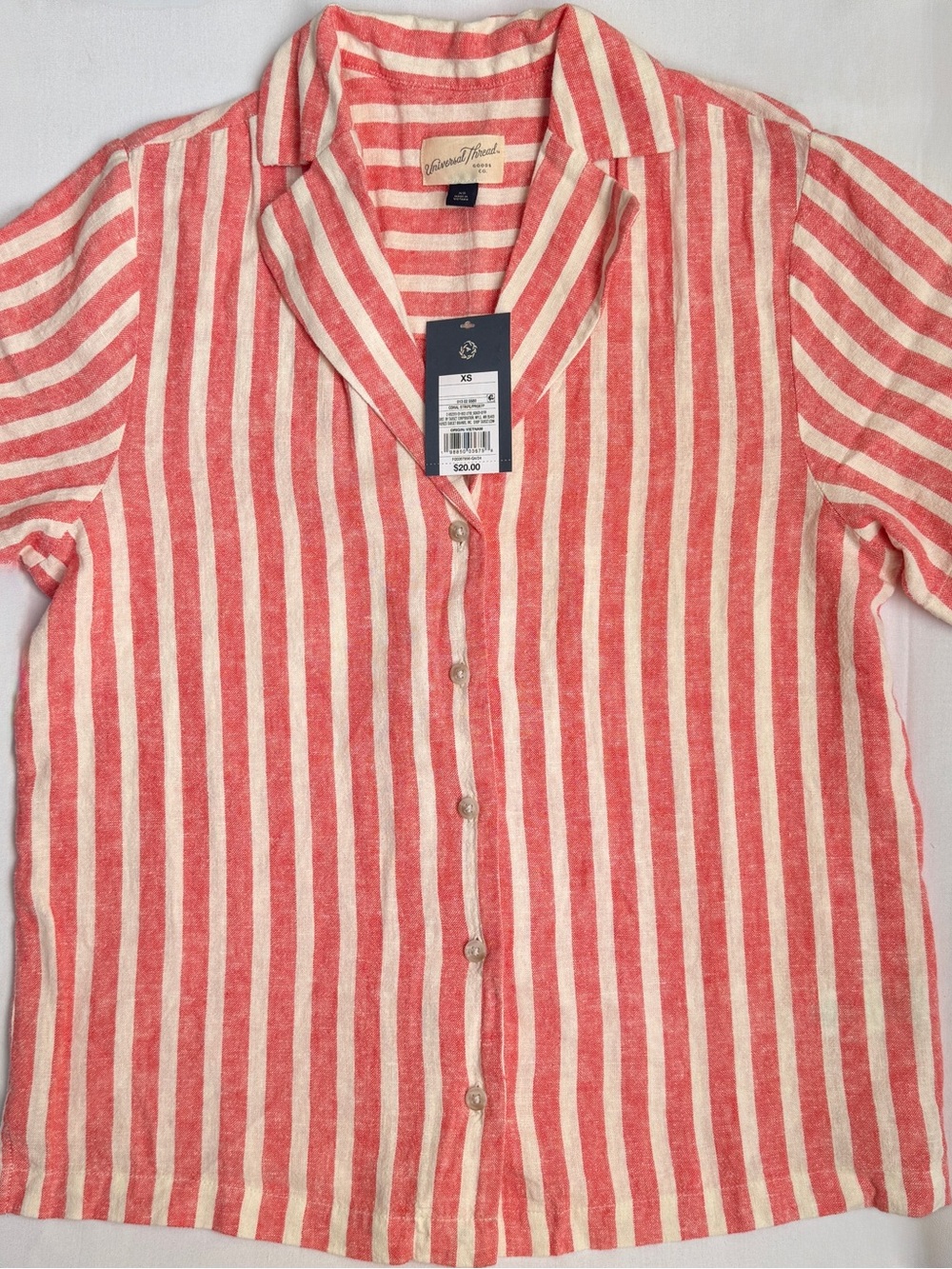 Universal Thread Coral Striped Button Up Shirt XS Linen Look Top NWT